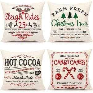 Farmhouse Christmas Pillow Covers 18x18 Set of 4 Winter Holiday Decorations Xmas